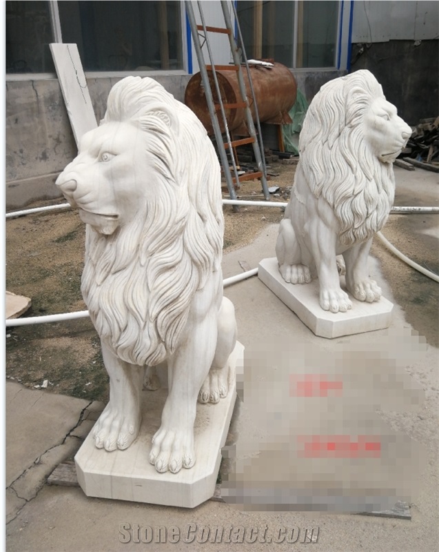 Custom Made Limestone Animal Lions Sculptures For Garden