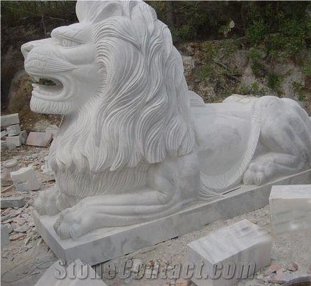 Custom Made Limestone Animal Lions Sculptures For Garden
