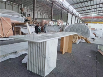 Luxury Marble Calacatta White Dining Table For Restaurants