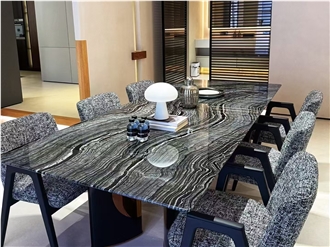 Luxury Marble Kenya Black Dining Table Top For Restaurants