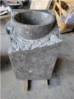 Grey Marble Stone Wash Basin Bathroom Pedestal