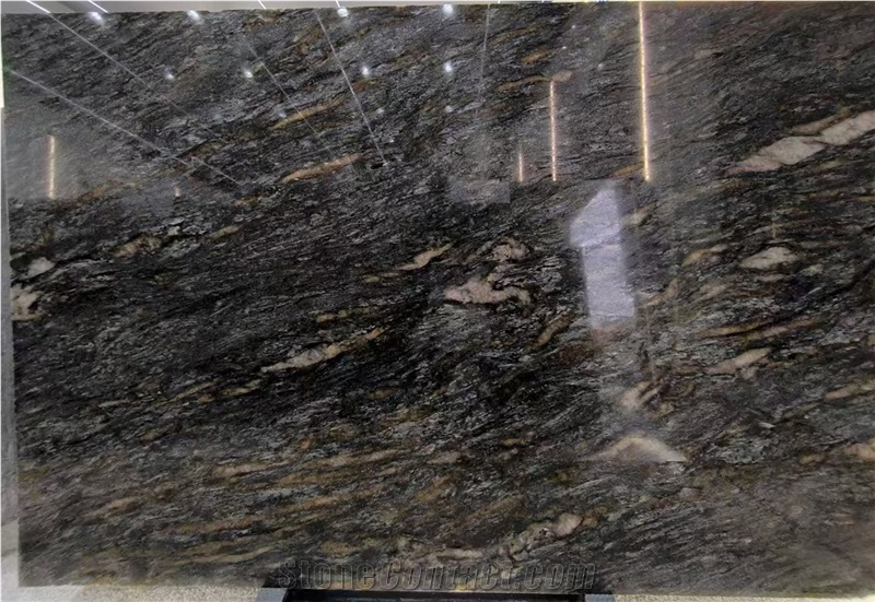 Brazil Black Gold Diamond Platinum Granite Slabs For Floor