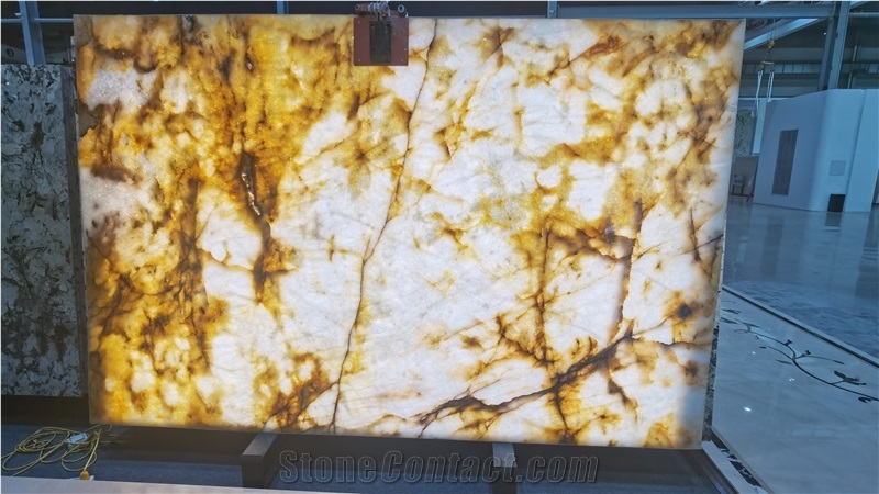 Crystal Yellow Quartzite Slabs For Bookmatch Background