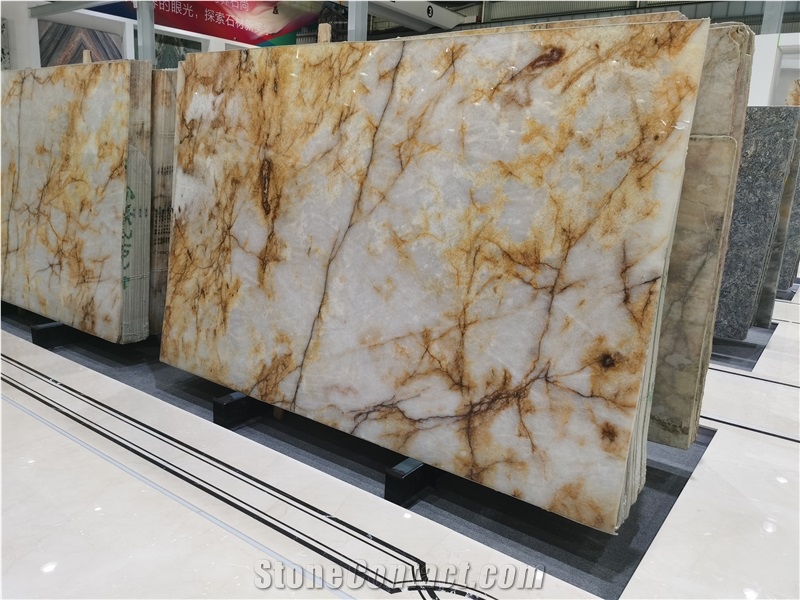 Crystal Yellow Quartzite Slabs For Bookmatch Background
