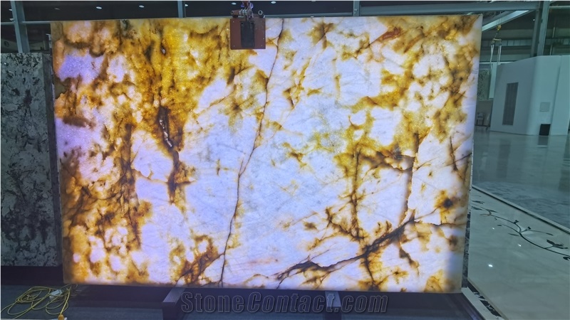 Crystal Yellow Quartzite Slabs For Bookmatch Background