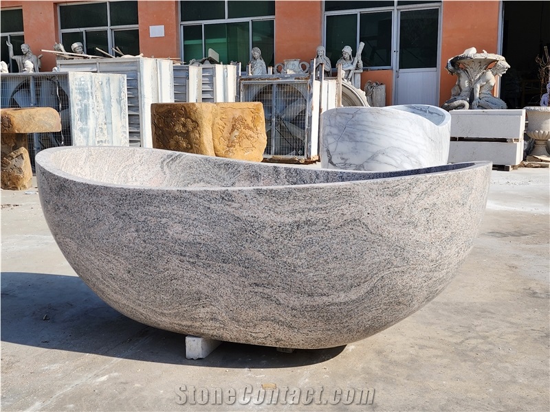 Modern Stock  Oval Shape Juparana Granite Bathtub