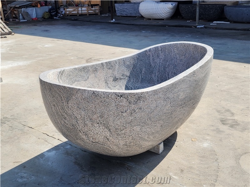 Modern Stock  Oval Shape Juparana Granite Bathtub