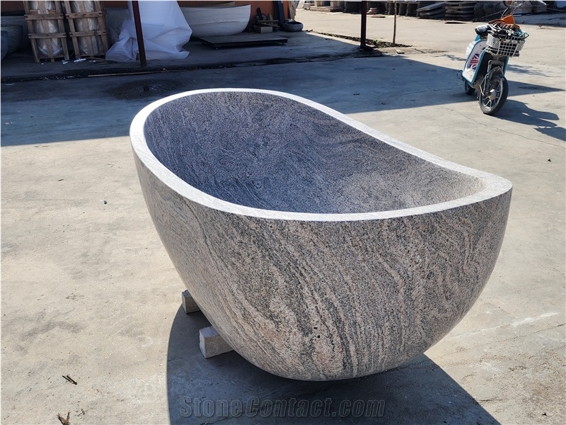 Modern Stock  Oval Shape Juparana Granite Bathtub