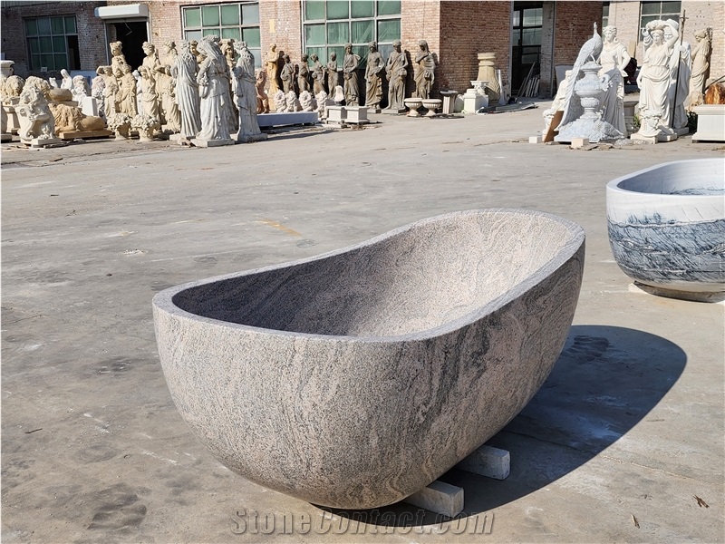 Modern Stock  Oval Shape Juparana Granite Bathtub