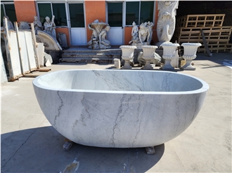 Wholesale Stock Kara Grey White Marble Freestanding Bathtub