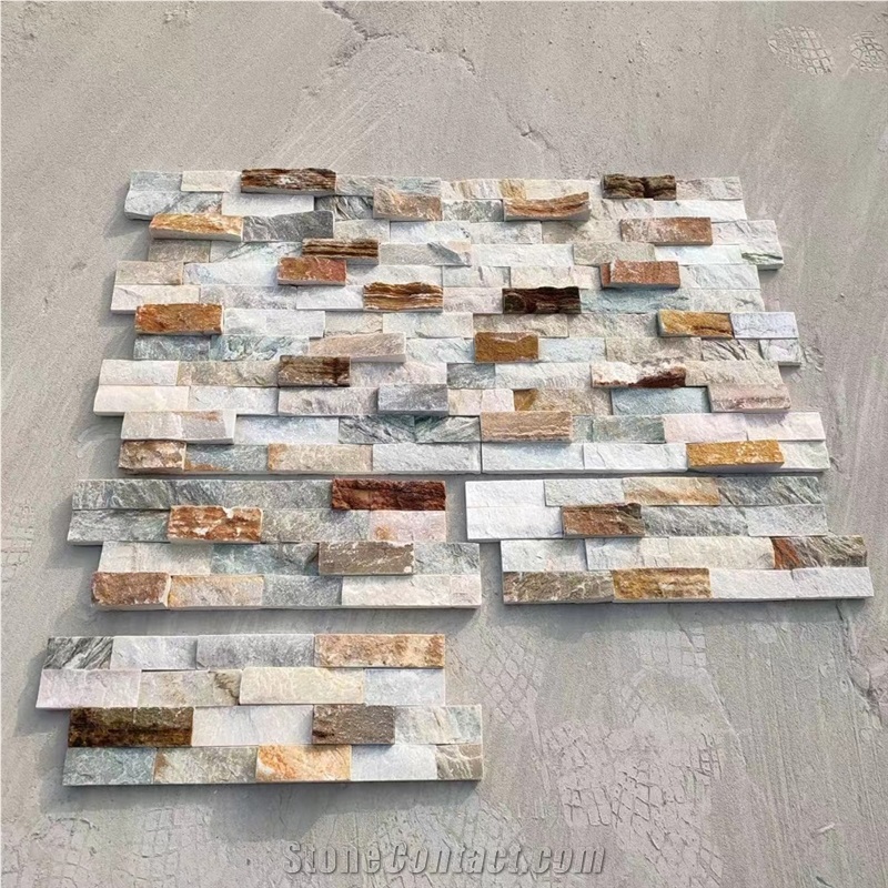 Yellow Wooden Slate Wall Cladding Stone Veneer