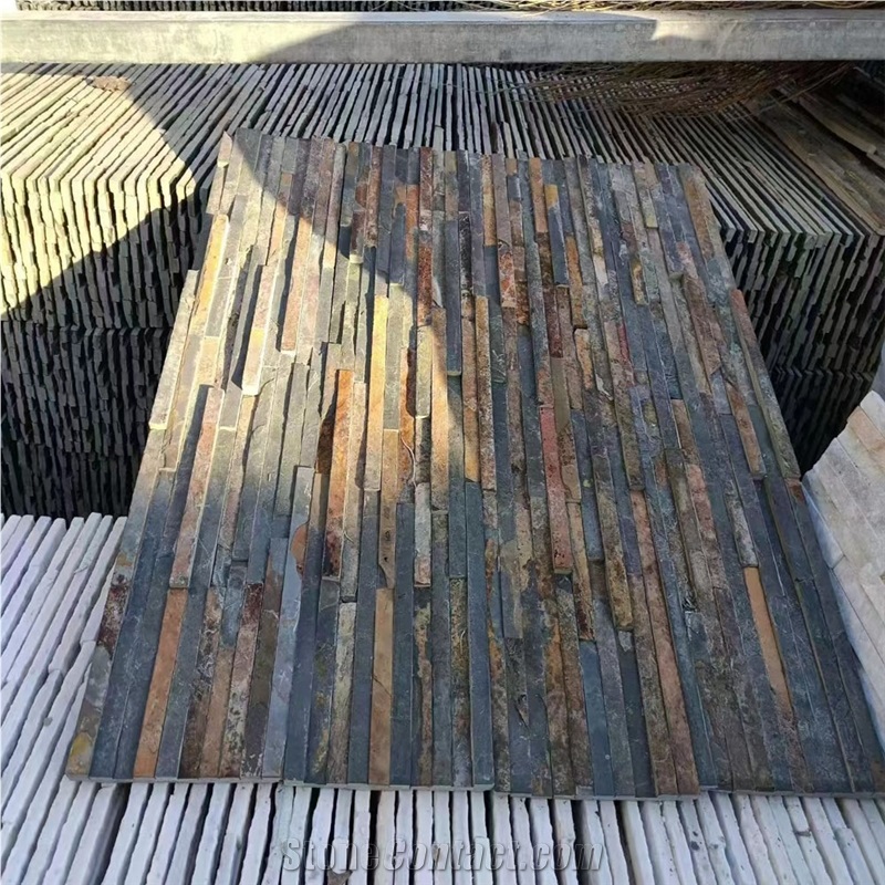 Yellow Wooden Slate Wall Cladding Stone Veneer