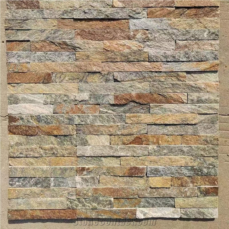 Yellow Wooden Slate Wall Cladding Stone Veneer