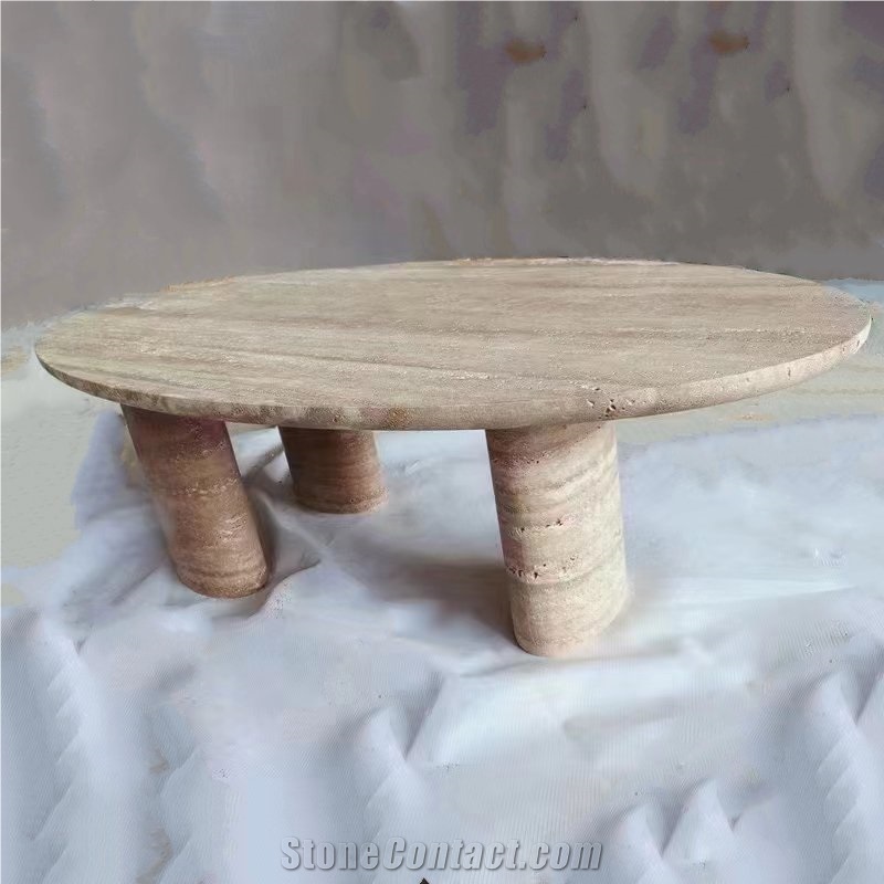 Square N Round Romano Travertine Stone Coffee Table Top