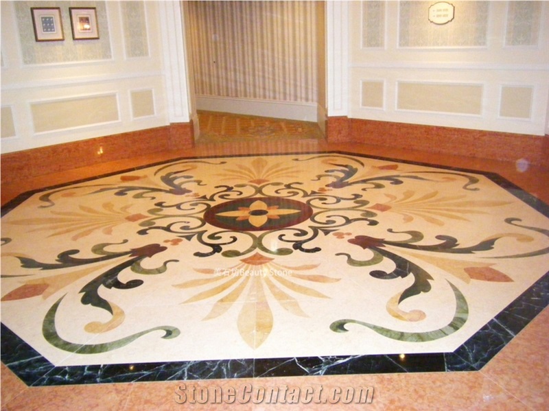 Aran White Marble Waterjet Floor Medallions For Hotel