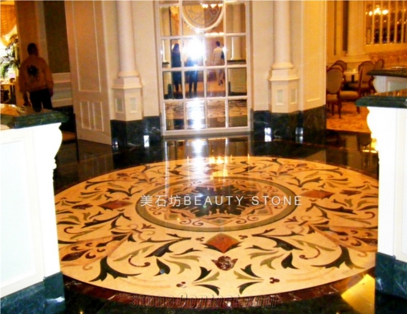 Aran White Marble Waterjet Floor Medallions For Hotel