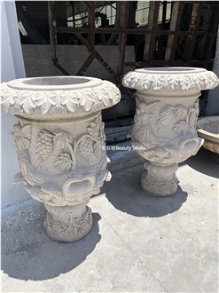 Granite Handmade Sculptured Flower Pots, Garden Planters