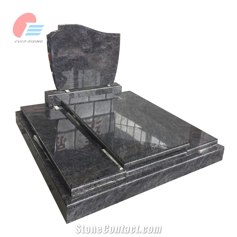 European Style Polished Bahama Blue Granite Double Monument