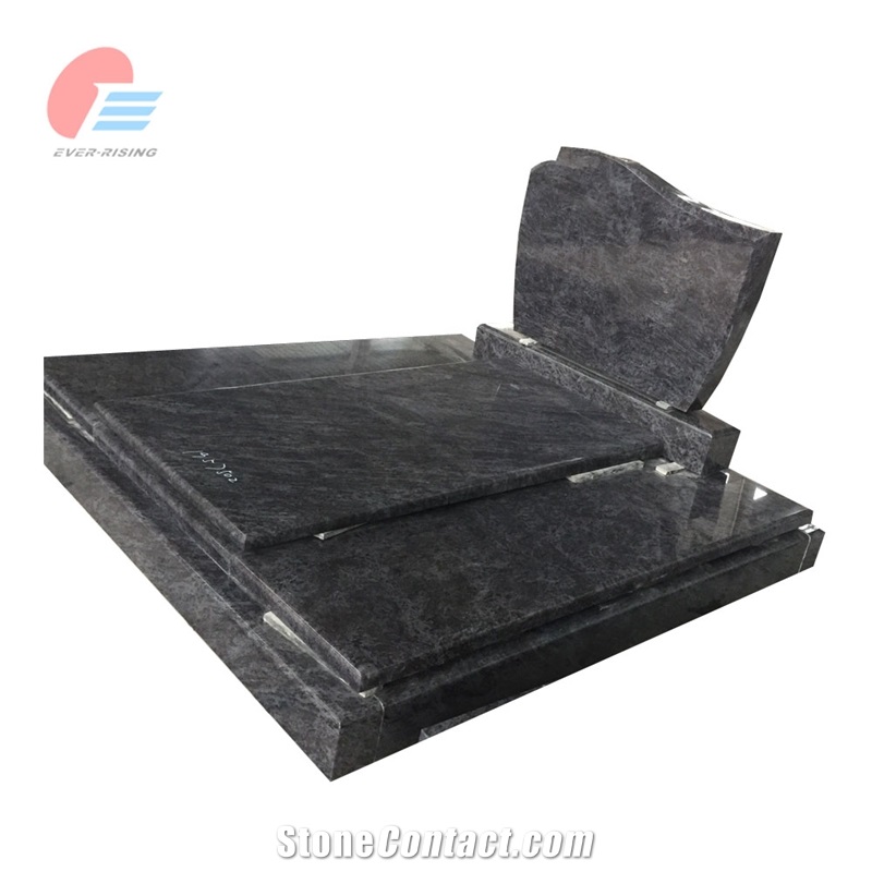 European Style Polished Bahama Blue Granite Double Monument