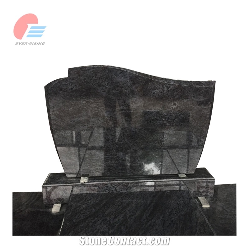 European Style Polished Bahama Blue Granite Double Monument