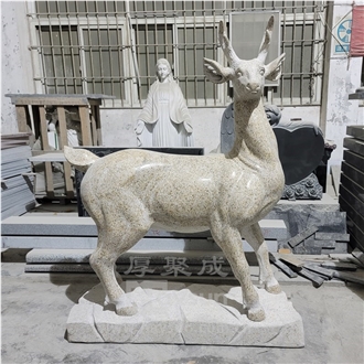Yellow Rustic Granite Deer Animal Sculptures
