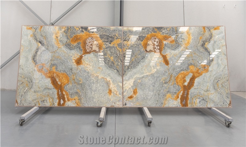 Onyx Ocean Blue Slabs, 2 Cm, Bookmatched