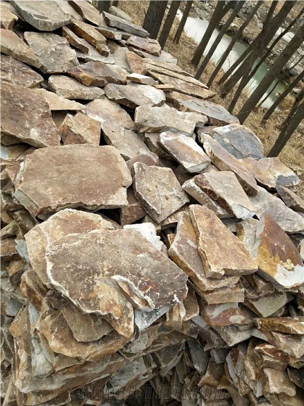 Rust Slate Landscaping Stone Wall, Flagstone Walling