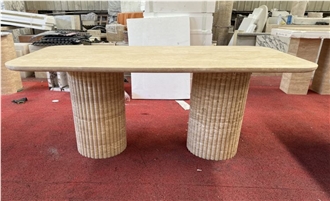 Rectangular Beige Travertine Dining Table Home Design