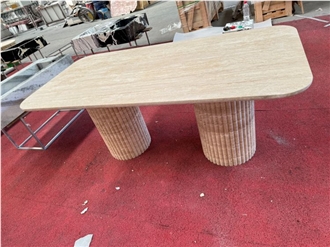 Rectangular Beige Travertine Dining Table Home Design