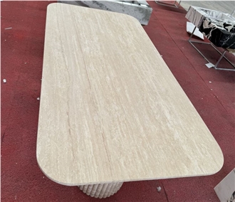 Rectangular Beige Travertine Dining Table Home Design