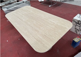 Rectangular Beige Travertine Dining Table Home Design