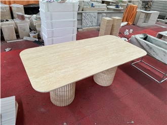 Rectangular Beige Travertine Dining Table Home Design