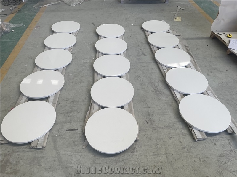 Pure White Quartz Solid Surface Table Tops