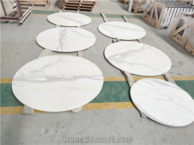 Calacatta Marble Round Cafe Table Tops