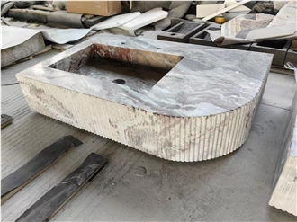 Fluted Arabescato Orobico Grigio Marble Wash Basin