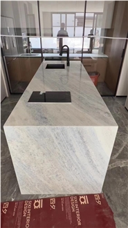 Luxury Brazil Azul Calcite Marble Crystalita Blue Island Tops, Kitchen Counters