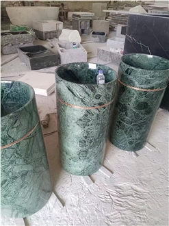 Verde Guatemala Marble Round Pedestal Wash Basin With Brass