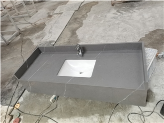 Calacatta Engineered Artificial Stone Bathroom Countertops With Solid Surface Drop-In Sink