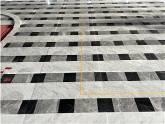 Black White Grey Marble Waterjet Cut Floor Mosaic