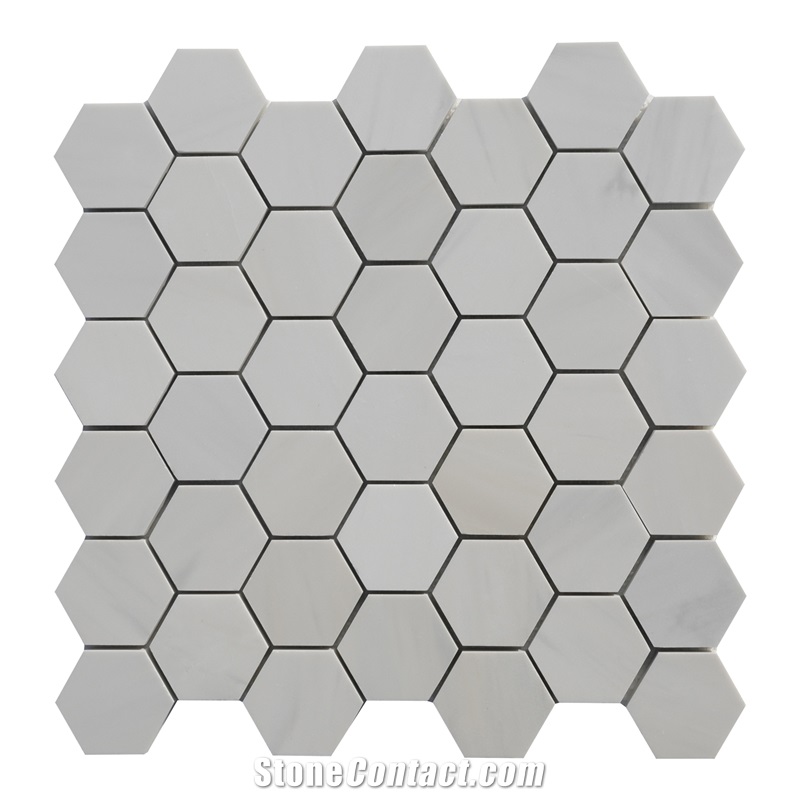 Ritz White Hexagon Mosaic Tiles