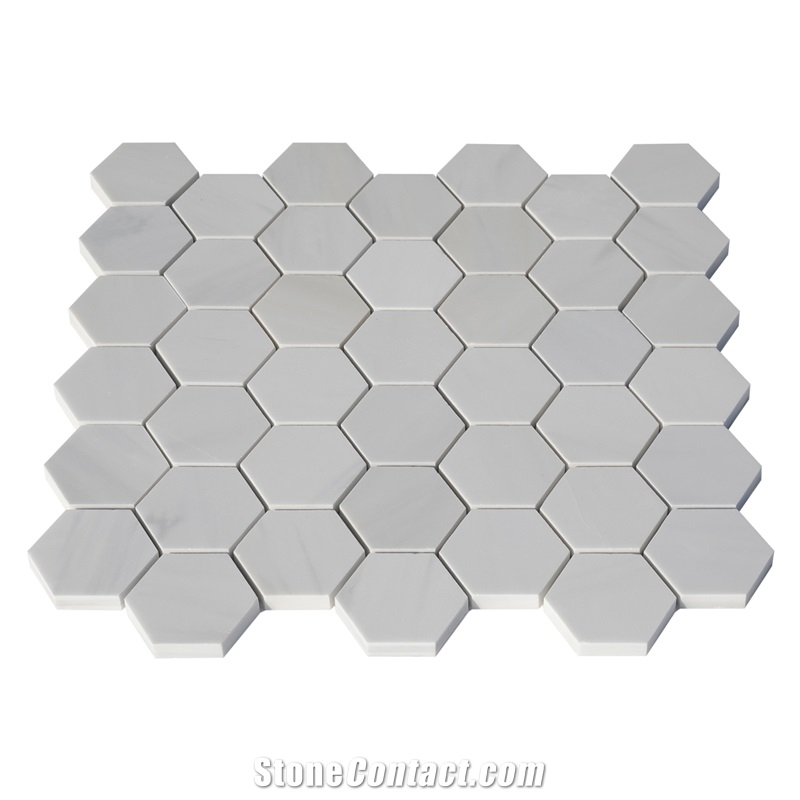 Ritz White Hexagon Mosaic Tiles