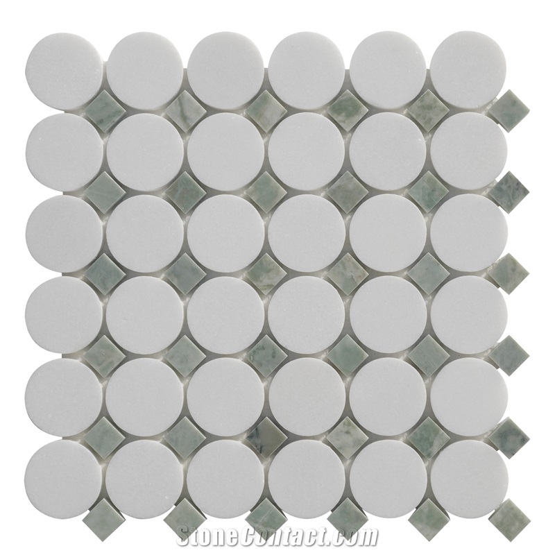 Thassos White Marble Circular Mosaic Pattern Tiles