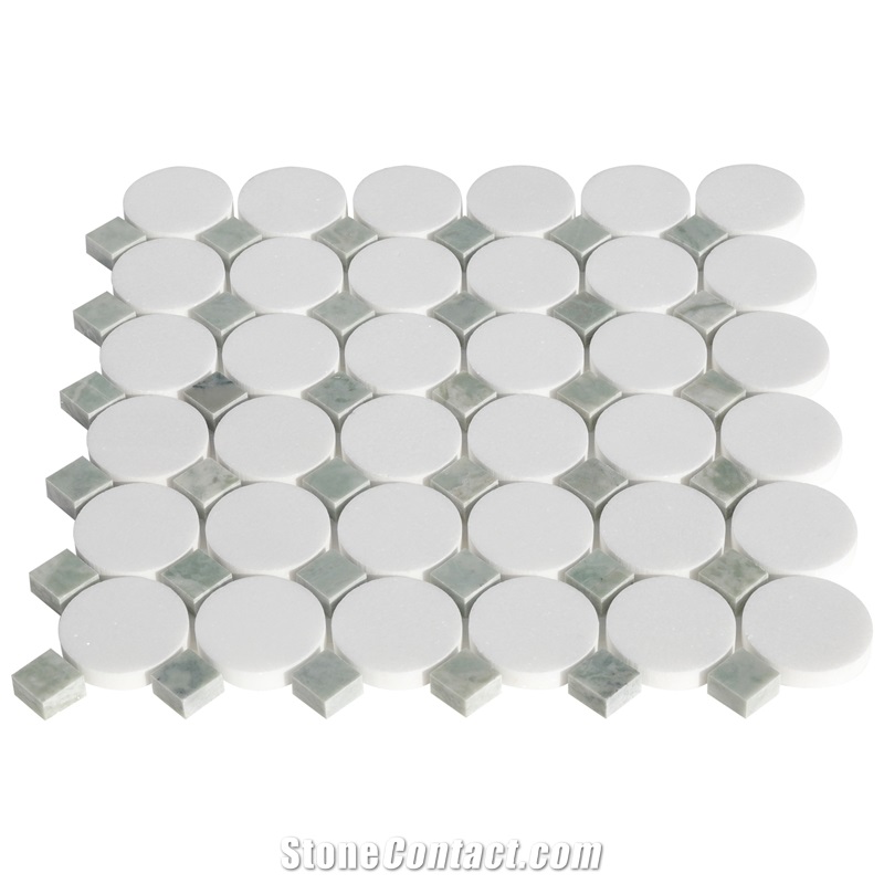 Thassos White Marble Circular Mosaic Pattern Tiles