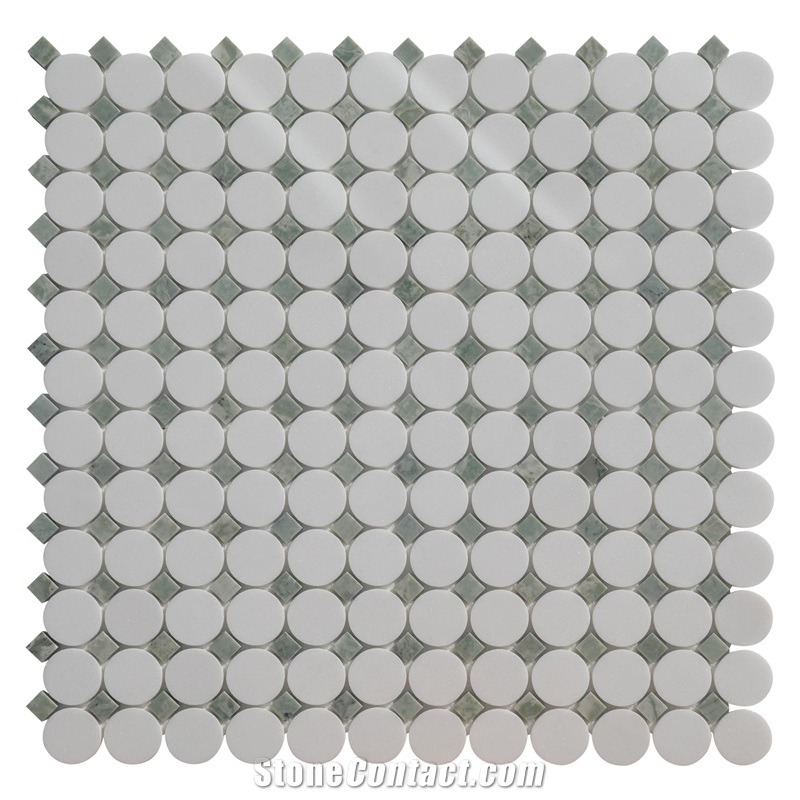 Thassos White Marble Circular Mosaic Pattern Tiles