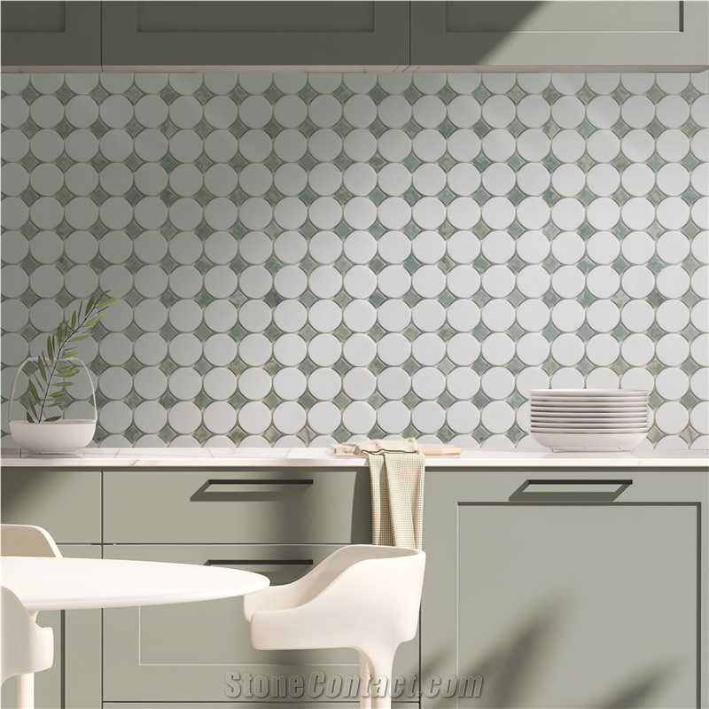 Thassos White Marble Circular Mosaic Pattern Tiles