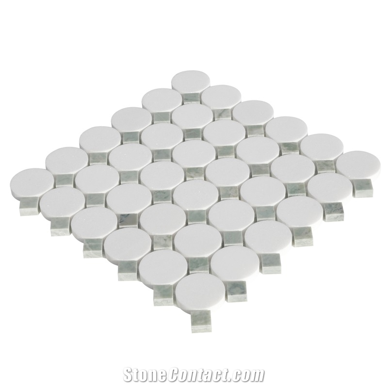 Thassos White Marble Circular Mosaic Pattern Tiles