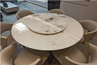 Polished White Caribbean Island Marble Dining Table Top