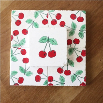 Single Cherry Painted Marble Drink Coaster