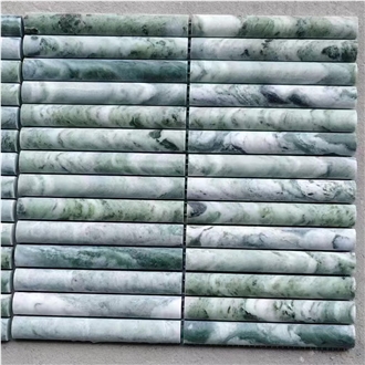 Green Emerald  Marble  Linear Strips Mosaic Curved Stone