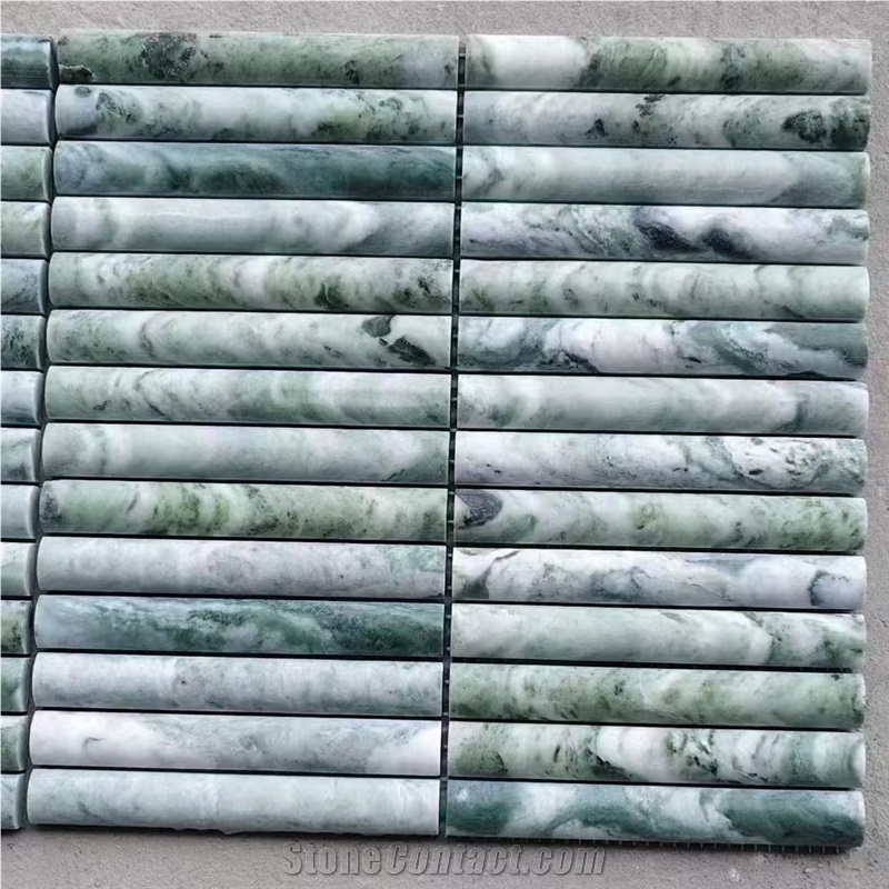 Green Emerald  Marble  Linear Strips Mosaic Curved Stone